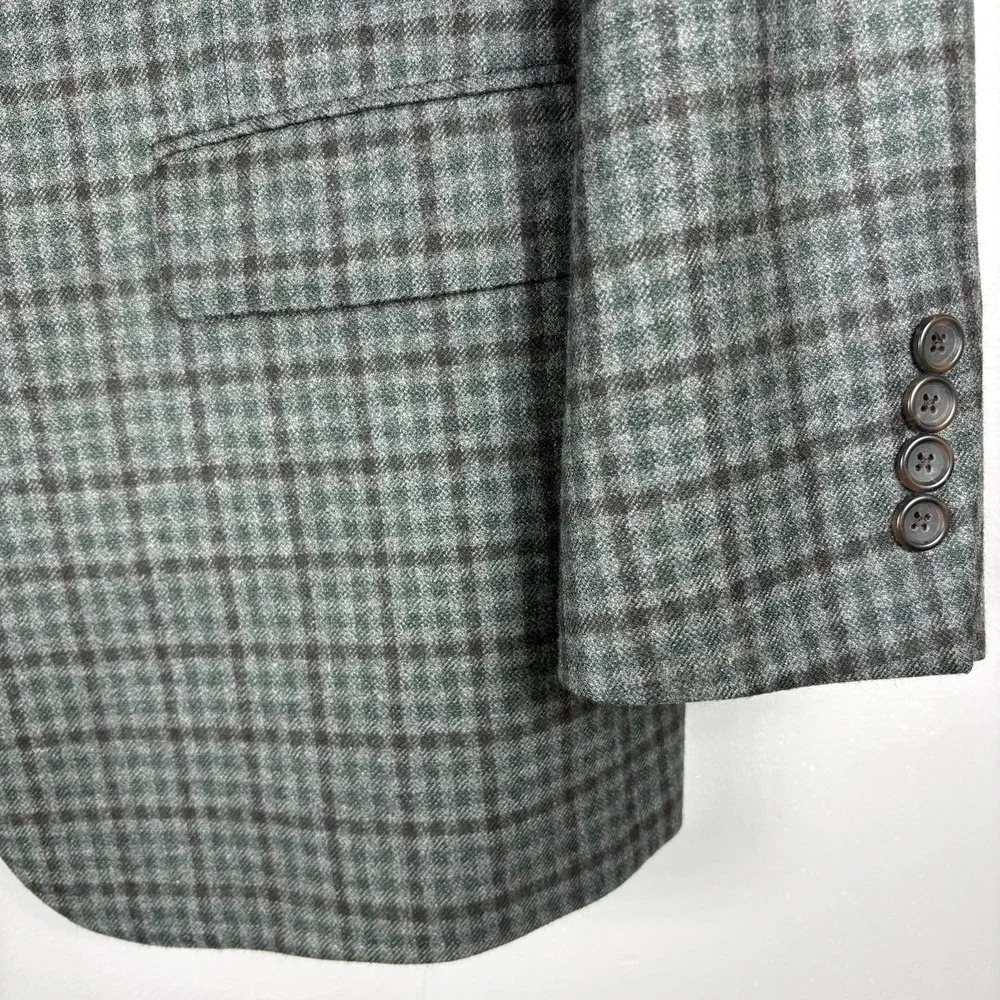 Hart Schaffner Marx Men's 44R Gray Plaid Loro‎ Piana Cashmere Two Button Blazer